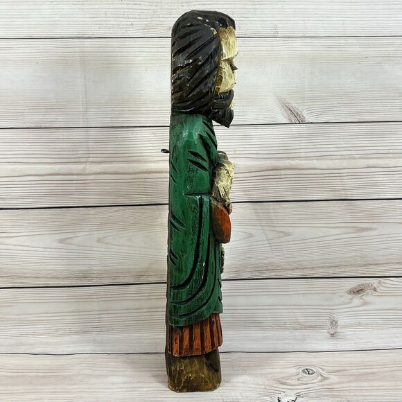 VTG St Peter w/Key Wooden Sculpture SANTOS 19” Hand Carved & Painted Holy Figure - Picture 5 of 16
